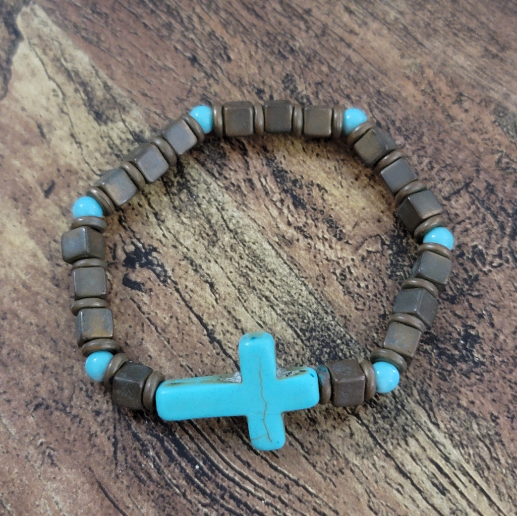 Turquoise Cross Beaded Bracelet